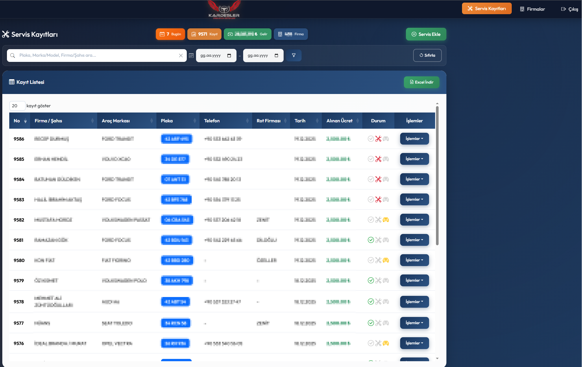 Kardeşler Direksiyon Servis Kayıt ve Yönetim Sistemi Yazılımı Geliştirildi